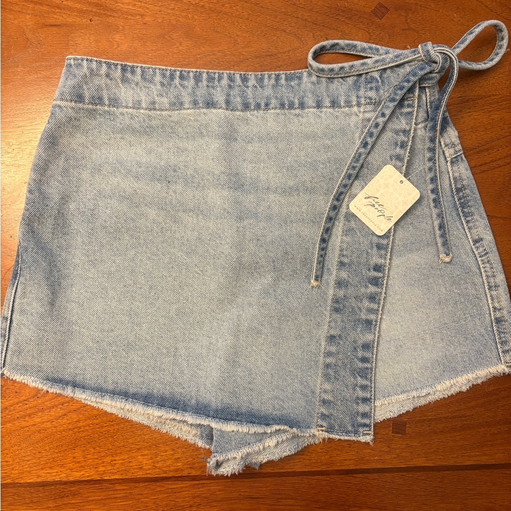 Free People Light Blue Jean Wrap Skort NWT